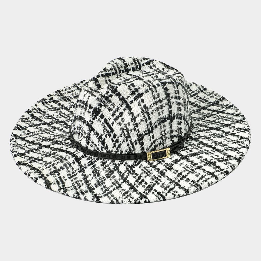 Black & White Checker Patterned Panama Fedora Hat